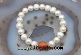 CFB1017 9mm - 10mm potato white freshwater pearl & fire agate stretchy bracelet