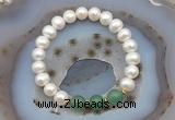 CFB1018 9mm - 10mm potato white freshwater pearl & green aventurine stretchy bracelet