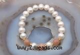 CFB1023 9mm - 10mm potato white freshwater pearl & moonstone stretchy bracelet