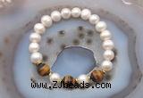 CFB1026 9mm - 10mm potato white freshwater pearl & yellow tiger eye stretchy bracelet