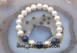 CFB1030 9mm - 10mm potato white freshwater pearl & dumortierite stretchy bracelet