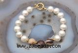 CFB1070 Hand-knotted 9mm - 10mm potato white freshwater pearl & brown zebra jasper bracelet