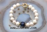 CFB1072 Hand-knotted 9mm - 10mm potato white freshwater pearl & blue tiger eye bracelet