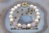 CFB1083 Hand-knotted 9mm - 10mm potato white freshwater pearl & candy jade bracelet