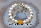 CFB1084 Hand-knotted 9mm - 10mm potato white freshwater pearl & candy jade bracelet