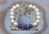CFB1087 Hand-knotted 9mm - 10mm potato white freshwater pearl & candy jade bracelet