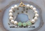 CFB1091 Hand-knotted 9mm - 10mm potato white freshwater pearl & candy jade bracelet