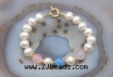 CFB1095 Hand-knotted 9mm - 10mm potato white freshwater pearl & colorful candy jade bracelet