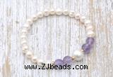 CFB602 6-7mm potato white freshwater pearl & amethyst stretchy bracelet