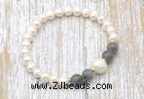 CFB603 6-7mm potato white freshwater pearl & smoky quartz stretchy bracelet