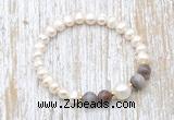 CFB607 6-7mm potato white freshwater pearl & Botswana agate stretchy bracelet
