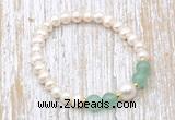 CFB611 6-7mm potato white freshwater pearl & green aventurine stretchy bracelet