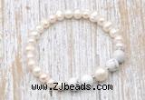 CFB612 6-7mm potato white freshwater pearl & white howlite stretchy bracelet