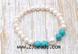 CFB613 6-7mm potato white freshwater pearl & turquoise stretchy bracelet