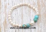 CFB614 6-7mm potato white freshwater pearl & blue sea sediment jasper stretchy bracelet