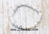 CFB701 faceted rondelle white howlite & potato white freshwater pearl stretchy bracelet