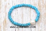 CFB703 faceted rondelle turquoise & potato white freshwater pearl stretchy bracelet