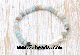 CFB707 faceted rondelle amazonite & potato white freshwater pearl stretchy bracelet