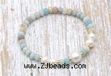 CFB708 faceted rondelle amazonite & potato white freshwater pearl stretchy bracelet