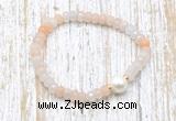 CFB709 faceted rondelle pink aventurine & potato white freshwater pearl stretchy bracelet