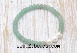 CFB713 faceted rondelle green aventurine & potato white freshwater pearl stretchy bracelet