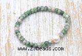CFB715 faceted rondelle Qinghai jade & potato white freshwater pearl stretchy bracelet