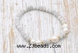 CFB723 faceted rondelle white crazy lace agate & potato white freshwater pearl stretchy bracelet