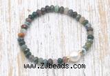 CFB724 faceted rondelle Indian agate & potato white freshwater pearl stretchy bracelet