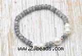 CFB735 faceted rondelle grey picture jasper & potato white freshwater pearl stretchy bracelet