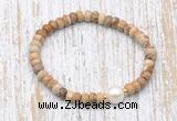 CFB736 faceted rondelle picture jasper & potato white freshwater pearl stretchy bracelet