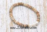 CFB737 faceted rondelle picture jasper & potato white freshwater pearl stretchy bracelet