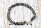 CFB742 faceted rondelle dragon blood jasper & potato white freshwater pearl stretchy bracelet