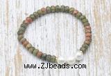 CFB758 faceted rondelle unakite & potato white freshwater pearl stretchy bracelet