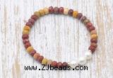 CFB761 faceted rondelle mookaite & potato white freshwater pearl stretchy bracelet