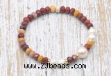 CFB762 faceted rondelle mookaite & potato white freshwater pearl stretchy bracelet