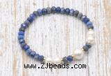 CFB774 faceted rondelle lapis lazuli & potato white freshwater pearl stretchy bracelet