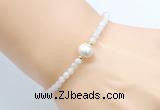 CFB801 4mm faceted round white moonstone & potato white freshwater pearl bracelet