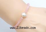 CFB805 4mm faceted round rose quartz & potato white freshwater pearl bracelet