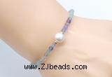 CFB809 4mm faceted round fluorite & potato white freshwater pearl bracelet