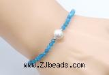 CFB816 4mm faceted round apatite & potato white freshwater pearl bracelet