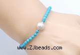 CFB817 4mm faceted round turquoise & potato white freshwater pearl bracelet