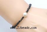 CFB828 4mm faceted round golden obsidian & potato white freshwater pearl bracelet