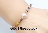 CFB840 4mm faceted round mookaite & potato white freshwater pearl bracelet