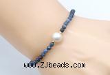 CFB844 4mm faceted round dumortierite & potato white freshwater pearl bracelet