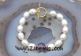 CFB909 Hand-knotted 9mm - 10mm rice white freshwater pearl & amethyst bracelet