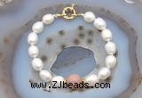 CFB912 Hand-knotted 9mm - 10mm rice white freshwater pearl & moonstone bracelet