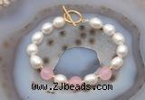 CFB984 Hand-knotted 9mm - 10mm rice white freshwater pearl & candy jade bracelet