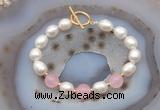 CFB984 Hand-knotted 9mm - 10mm rice white freshwater pearl & candy jade bracelet