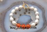 CFB987 Hand-knotted 9mm - 10mm rice white freshwater pearl & candy jade bracelet