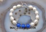 CFB990 Hand-knotted 9mm - 10mm rice white freshwater pearl & candy jade bracelet